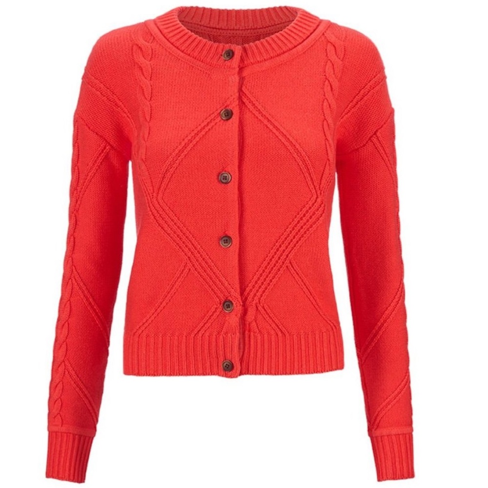 NWT- Cabi bold & modern cable cardigan, citrus color / red-orange in size small